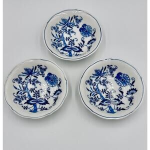 Danube Blue Onion Blue & White 3pc Fruit Dessert Sauce Bowl Set